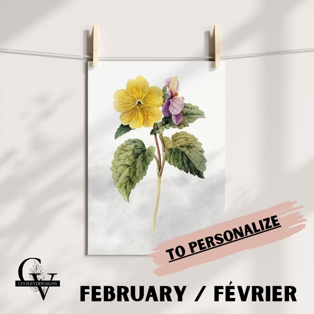 Poster Fleur de février aquarelle botanique primevère (Fleur de Naissance du mois de Février : La Primevère)