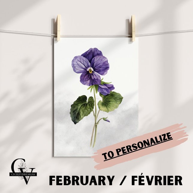 Poster Fleur de février aquarelle botanique violette (Fleur de Naissance du mois de Février : La Violette)