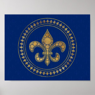 Poster Fleur-de-lis - Azul Dourado e Real