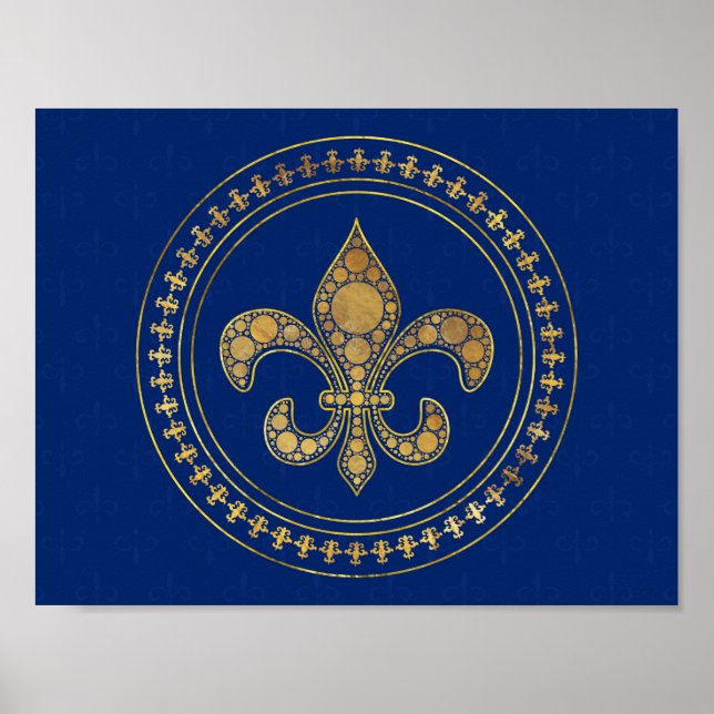 Poster Fleur-de-lis - Azul Dourado e Real (Frente)