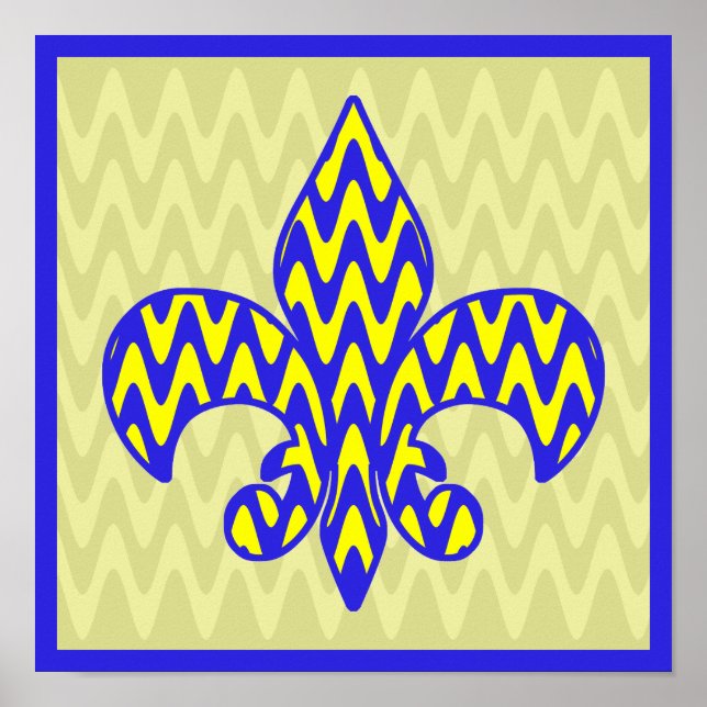 Póster Fleur de lis azul e amarelo (Frente)