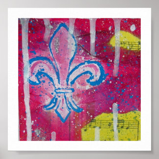 Poster Fleur de Lis com Canvas magenta, azul e amarela