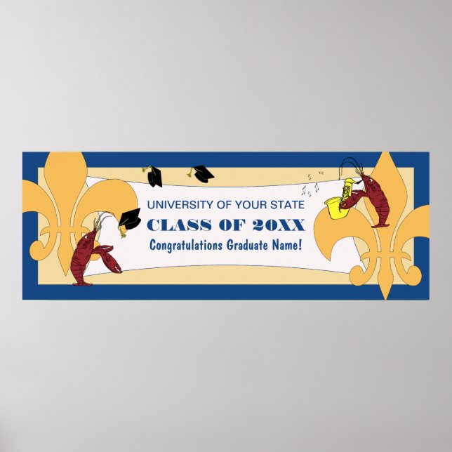 Poster Fleur de Lis Crawfish Graduação Banner (Frente)