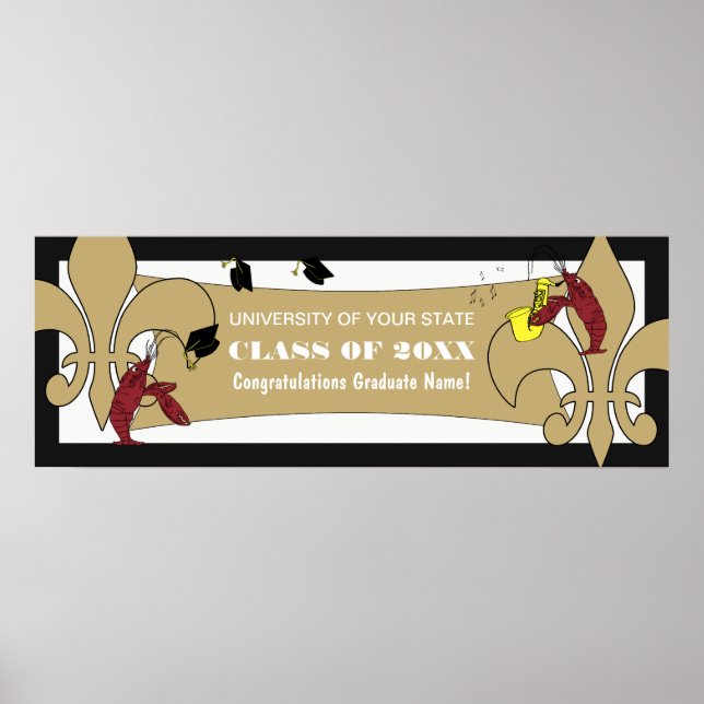 Póster Fleur de Lis Crawfish Graduação Banner (Frente)