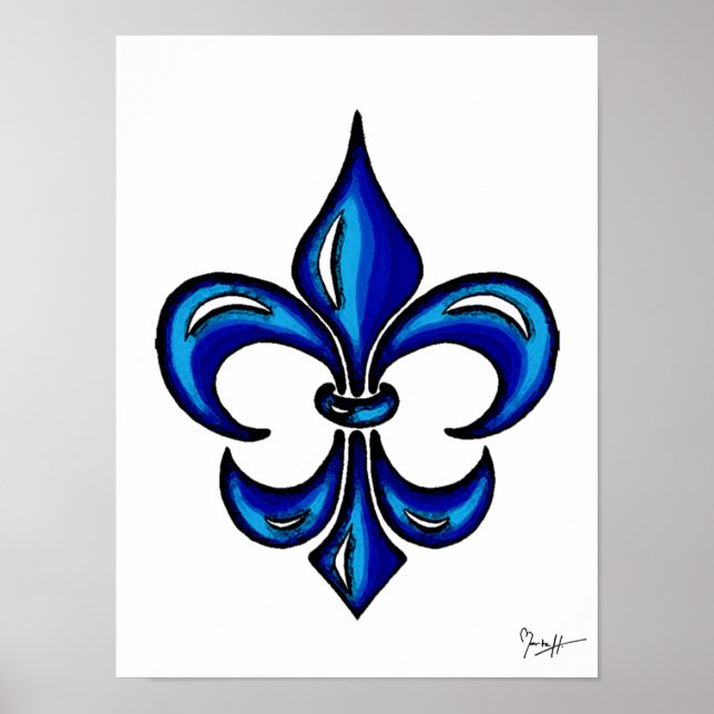 Póster Fleur de Lis em Azul (Frente)