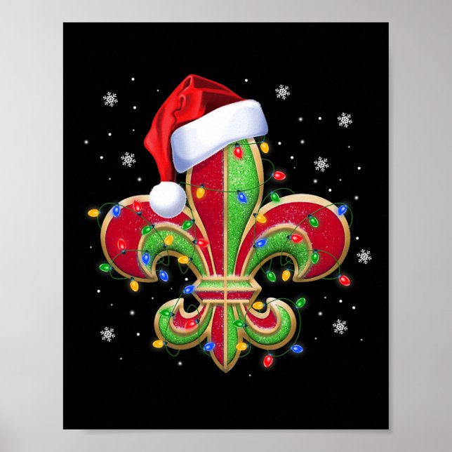 Poster Fleur De Lis Enfeites de natal Com Santa Hat Xma (Frente)