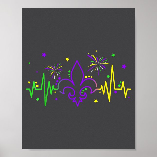 Poster Fleur De Lis Heartbeat Nurse Mardi Gras Carnival M (Frente)