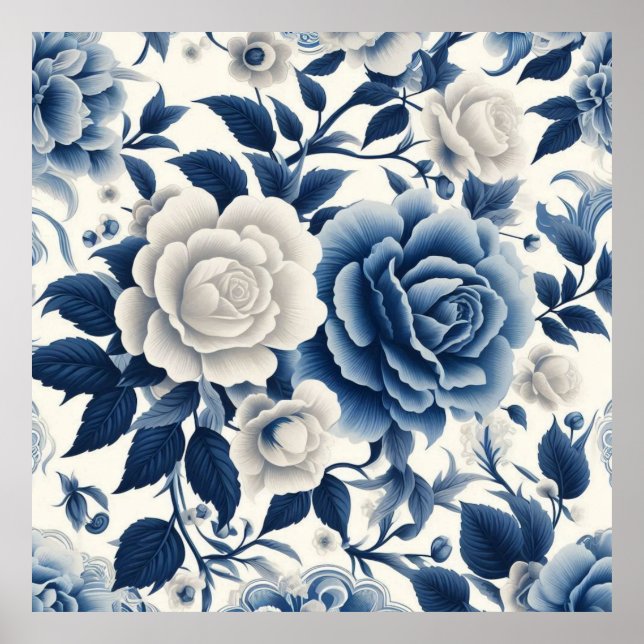 Poster Fleurs bleue et blanches (Frente)