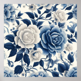 Poster Fleurs bleue et blanches