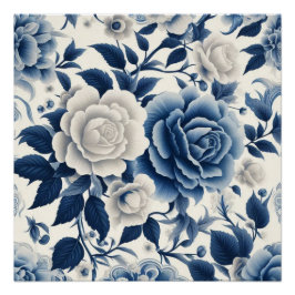 Póster Fleurs bleue et blanches