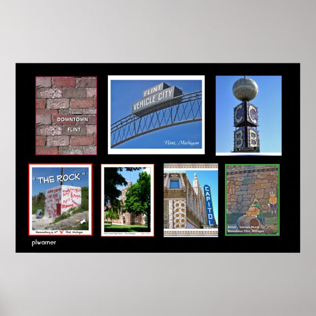 Póster Flint Michigan Landmarks II (Frente)