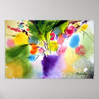 Póster flloral com vase-poster púrpura