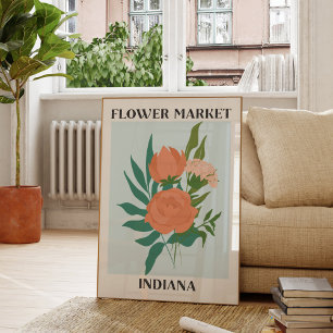 Poster Fllower Market Indiana Peach Peony Floral