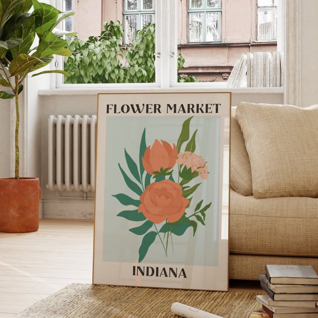 Poster Fllower Market Indiana Peach Peony Floral (In situ Living room)