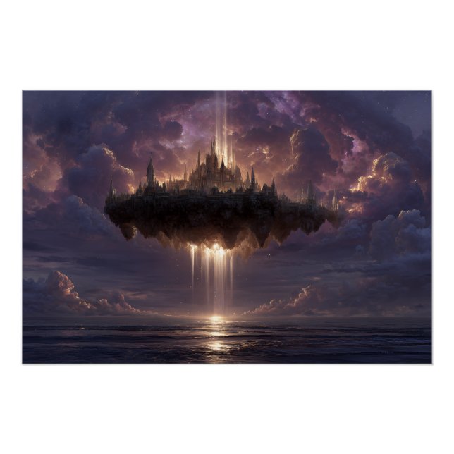 Póster Floating Fantasy Castle Cloud Beams Glow (Frente)