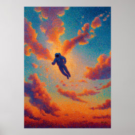 Poster Floating Figure Pointillism Dream Sky