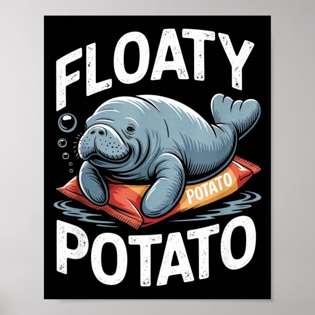 Poster Floaty Tatoes Manatee Funny Sea Cow Ocean Animal L (Frente)