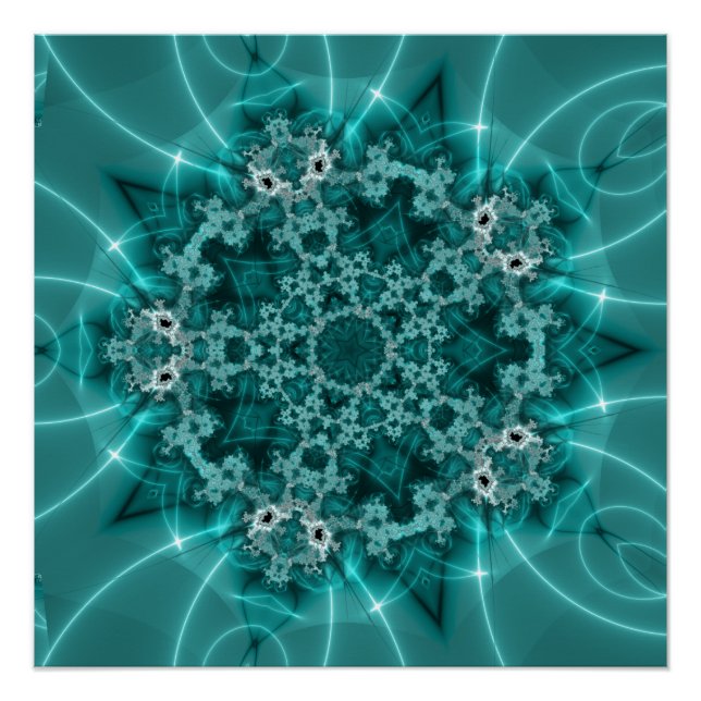 Póster Floco de Neve | Arte Fractal Azul e Branca (Frente)