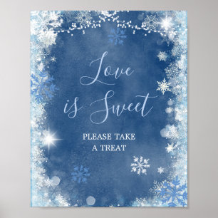 Poster Floco de neve branco azul de inverno Bridal Amor é