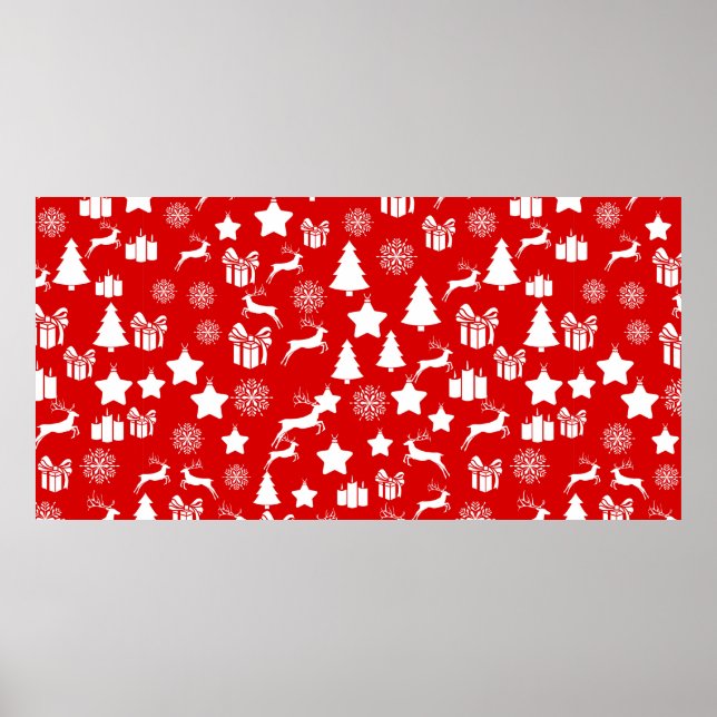 Poster Floco de neve branco de Natal em bakcgrou vermelho (Frente)