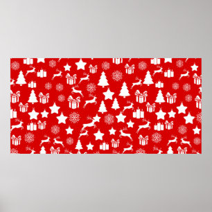 Poster Floco de neve branco de Natal em fundo vermelho ab