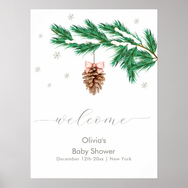 Poster Floco de Neve de Inverno Cone de Pinheiro Bem-vind (Frente)