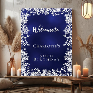 Poster Flocos de neve azuis de aniversário bem-vindo