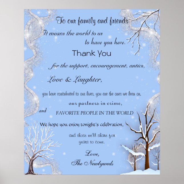Poster Flocos de Neve com Brilho Prateado Árvores Coberta (Frente)