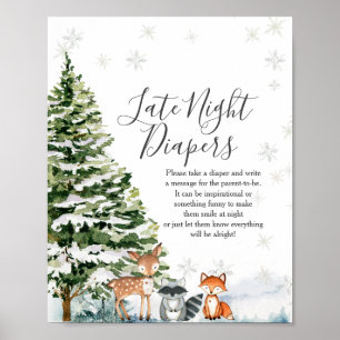 Poster Flocos de neve de animais de inverno Fraldas notur