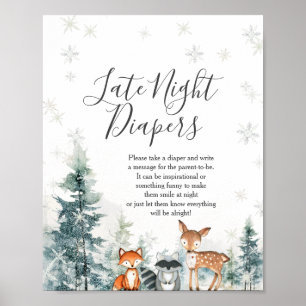 Poster Flocos de neve de animais de inverno Fraldas notur