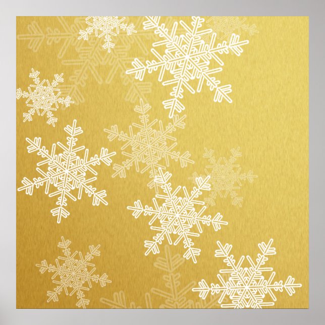 Poster Flocos de neve de Natal brancos e ouros (Frente)