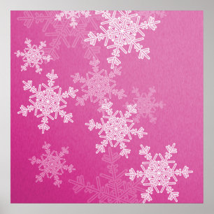 Poster Flocos de neve de Natal, de cor rosa-clara e branc