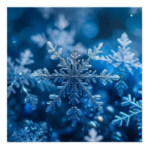 Póster Flocos de neve de Natal em Arte Digital a Cor Azul
