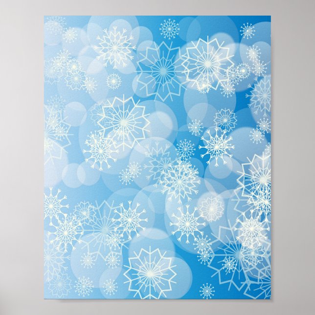 Poster Flocos de neve de Natal em um fundo azul (Frente)