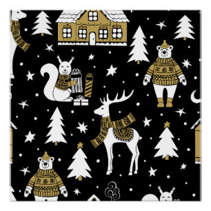 Póster Flocos de neve de Natal preto e branco
