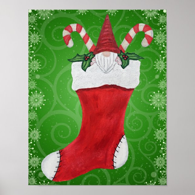 Poster Flocos de neve do Gnome Candy Canes de Natal (Frente)