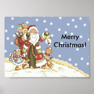 Póster Flocos de neve do Natal dos miúdos do papai noel