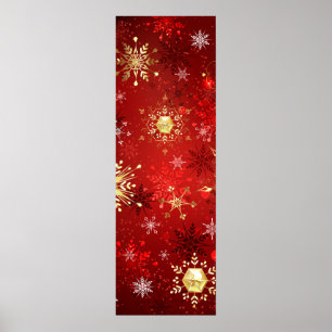 Poster Flocos de neve do Ouro de Natal em Fundo Vermelho