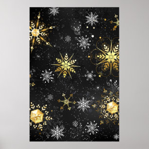 Poster Flocos de neve do Ouro Xmas em preto