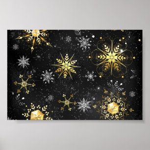 Poster Flocos de neve do Ouro Xmas em preto