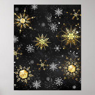 Poster Flocos de neve do Ouro Xmas em preto