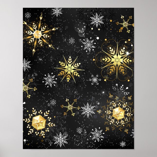 Poster Flocos de neve do Ouro Xmas em preto (Frente)