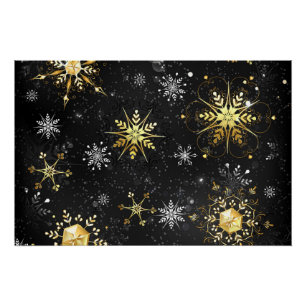 Póster Flocos de neve do Ouro Xmas em preto