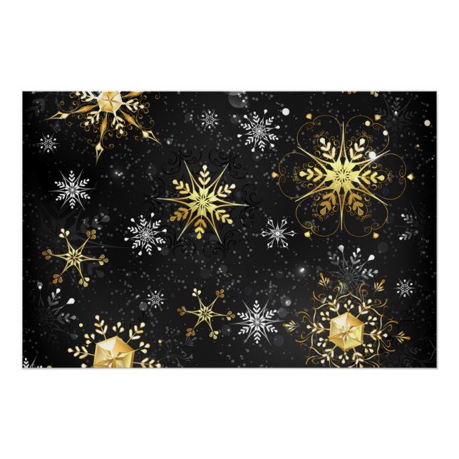 Póster Flocos de neve do Ouro Xmas em preto (Frente)