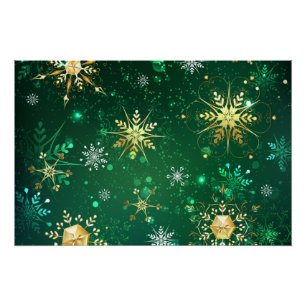 Póster Flocos de neve do Ouro Xmas em segundo plano