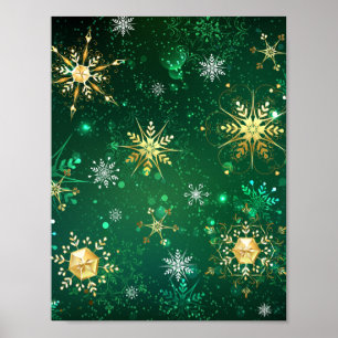 Poster Flocos de neve do Ouro Xmas em segundo plano