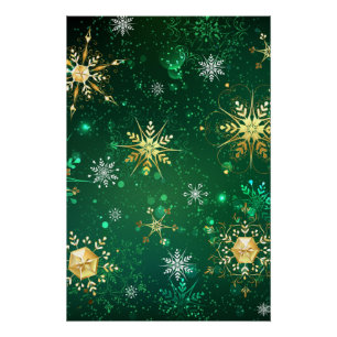 Póster Flocos de neve do Ouro Xmas em segundo plano