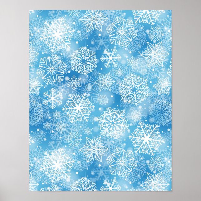 Poster Flocos de neve em azul (Frente)