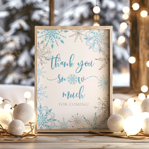 Poster Flocos de neve prateados azuis Muito obrigado