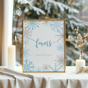 Poster Flocos de neve prateados azuis Os favores dão uma